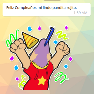 Birthday message and first sticker of spam of stickers from boyfriend