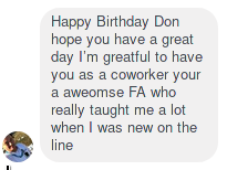 A message of thanks sent by my coworker